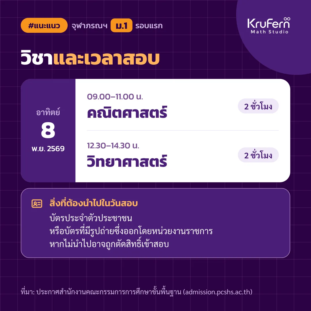 วิชาและเวลาสอบรอบแรก วันอาทิตย์ที่ 8 พ.ย. 2569