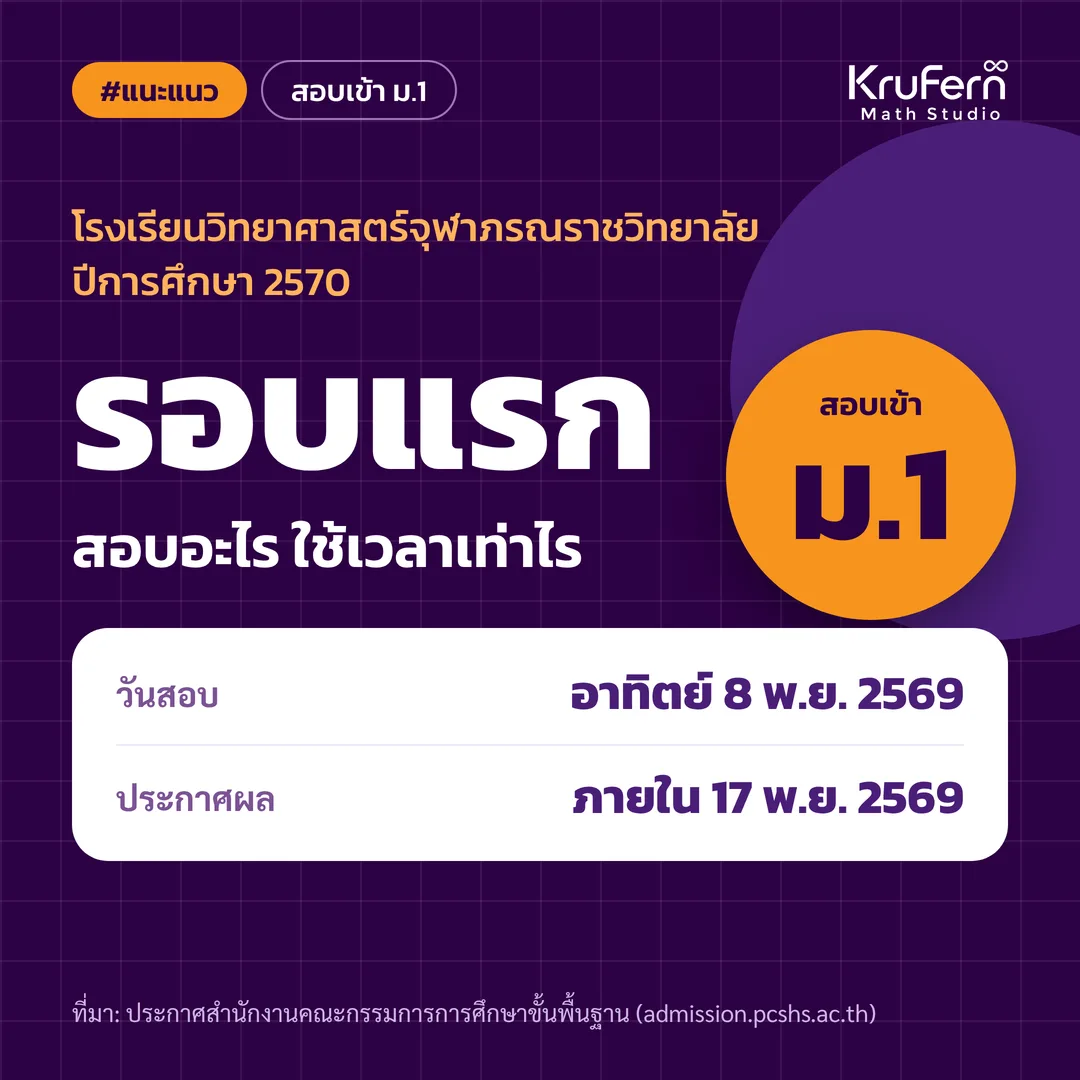 สอบเข้า ม.1 โรงเรียนวิทยาศาสตร์จุฬาภรณราชวิทยาลัย ปีการศึกษา 2570 รอบแรก